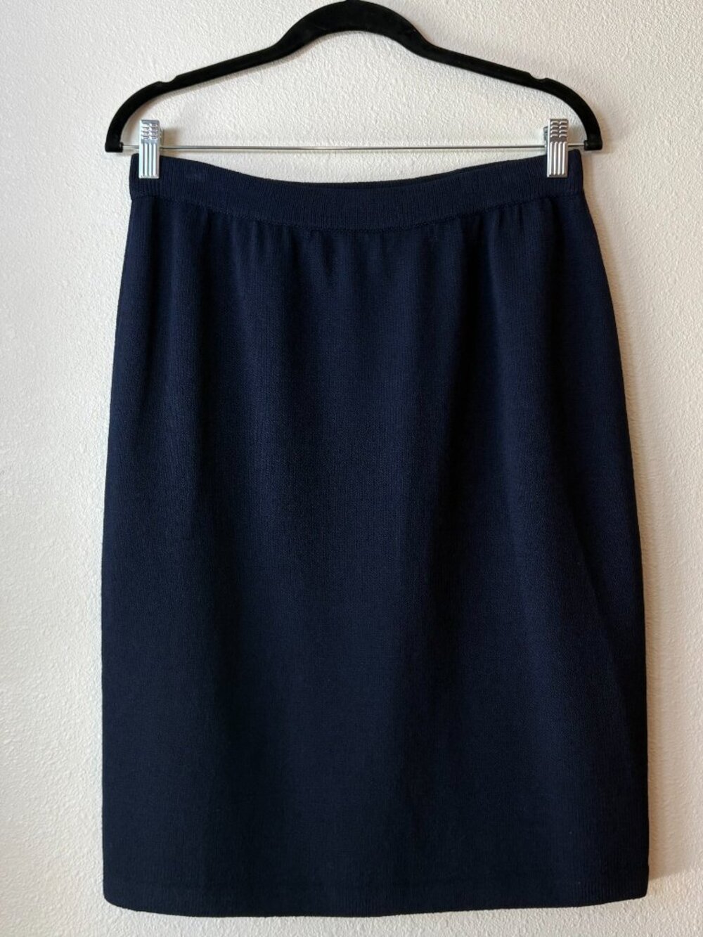 EUC St. John Santana Knit Navy Blue Pencil Skirt Elastic Waist Size 10 Capsule